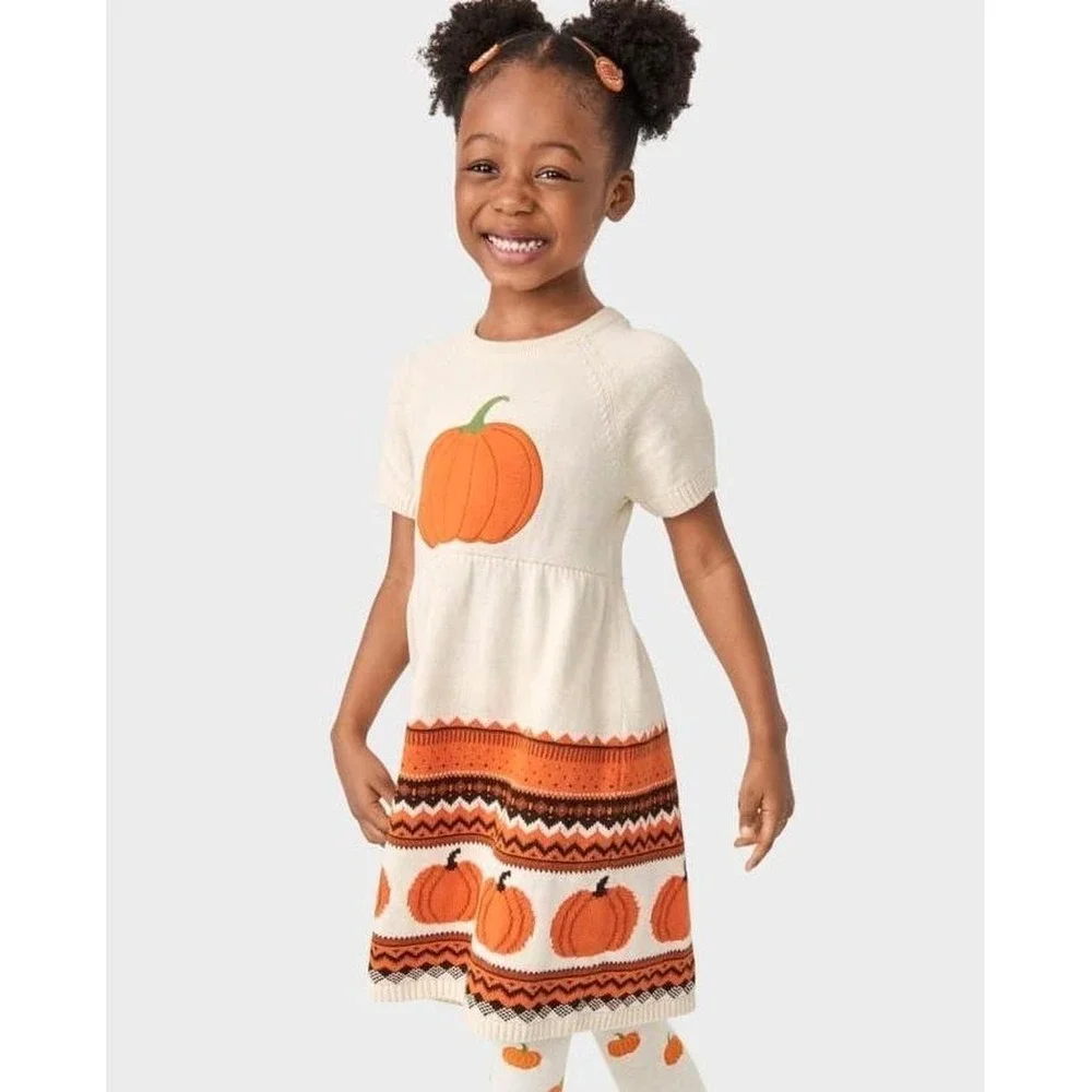 Gymboree pumpkin embroidered sweater dress intarsia fairisle pumpkins girls 8